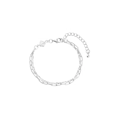 Vanchi Women's Mini Paperclip Double Chain Bracelet In Silver In Silver