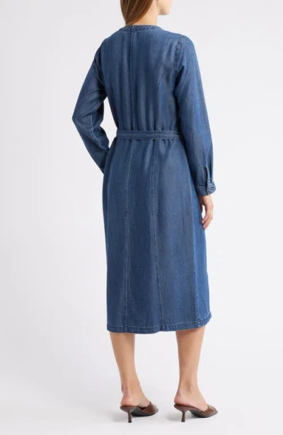 Cloth & Stone Long Sleeve Belted Denim Midi Dress In Blue