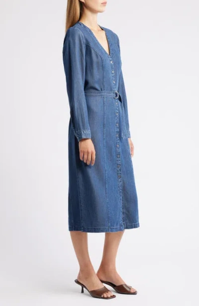Cloth & Stone Long Sleeve Belted Denim Midi Dress In Blue