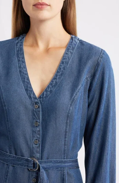 Cloth & Stone Long Sleeve Belted Denim Midi Dress In Blue