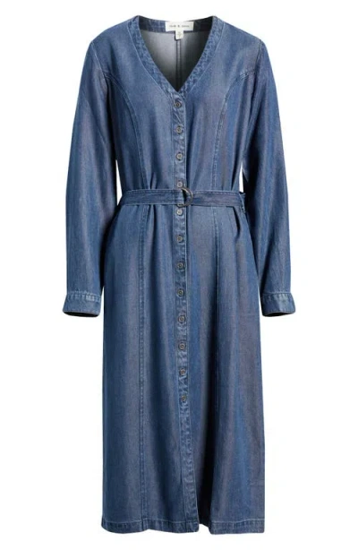 Cloth & Stone Long Sleeve Belted Denim Midi Dress In Blue