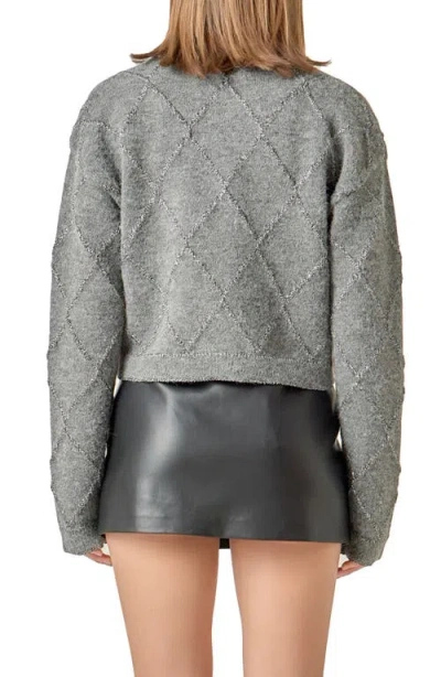 English Factory Argyle Metallic Collared Cardigan In Gray