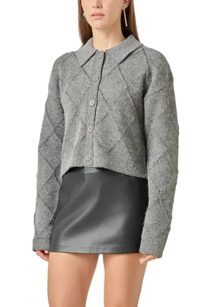 English Factory Argyle Metallic Collared Cardigan In Gray