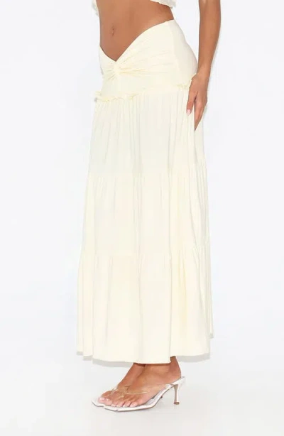 Tiger Mist Katya Knot Low Rise Tiered Maxi Skirt In White