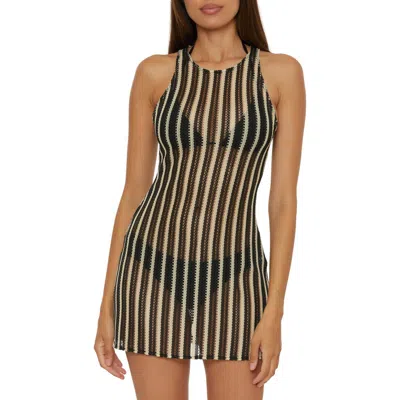 Becca Cabo Stripe Sheer Cover-up Minidress In Green