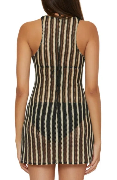 Becca Cabo Stripe Sheer Cover-up Minidress In Green