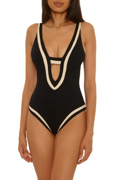 Becca Coast Line Plunge One-piece Swimsuit In Black