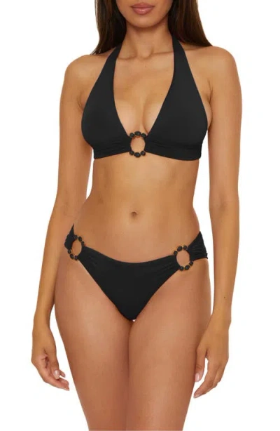 Becca Marble Canyon Ring Halter Bikini Top In Black