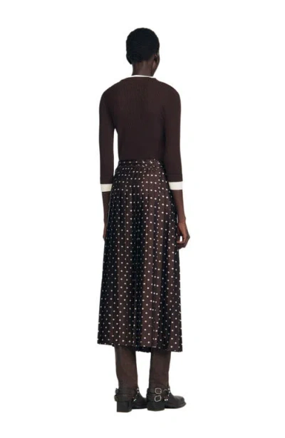 Sandro Pleated Patterned Midi Skirt In Black
