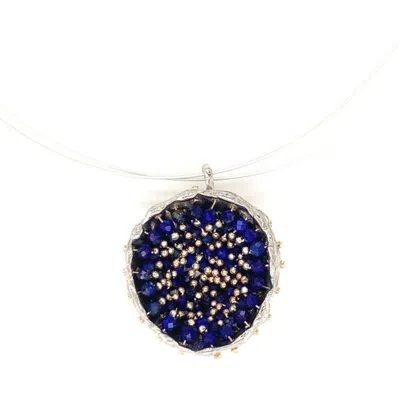 Esin Akan Dance Of Stamens Necklace Midi, Silver Hollow Bezel With Lapis Lazuli In Purple