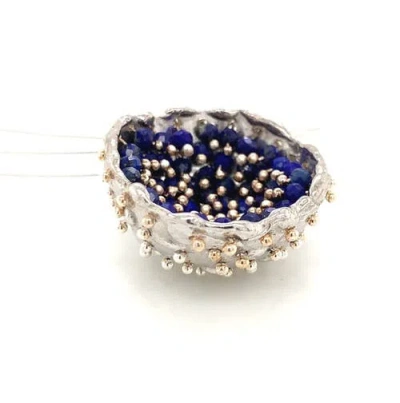 Esin Akan Dance Of Stamens Necklace Midi, Silver Hollow Bezel With Lapis Lazuli In Purple