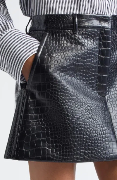 Sportmax Croc Embossed Faux Leather Miniskirt In Black