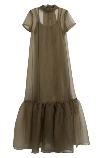 Staud Calluna Thyme Sheer Organza Maxi Dress In Green