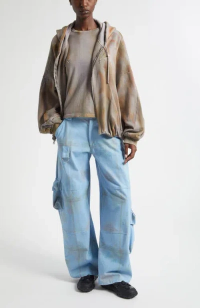 Collina Strada Lawn Floral Plaid Cargo Jeans In Blue