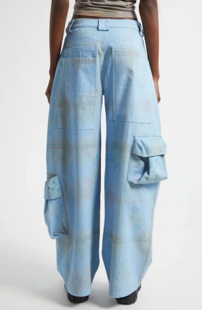 Collina Strada Lawn Floral Plaid Cargo Jeans In Blue