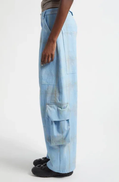 Collina Strada Lawn Floral Plaid Cargo Jeans In Blue