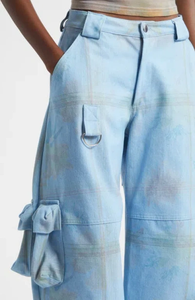 Collina Strada Lawn Floral Plaid Cargo Jeans In Blue