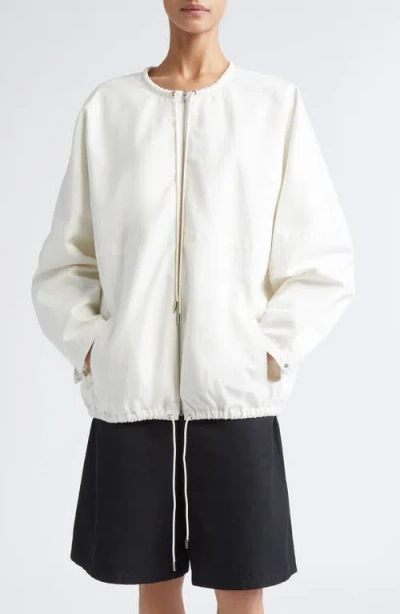 Partow Bond Drawstring Cotton Canvas Bomber Jacket In White