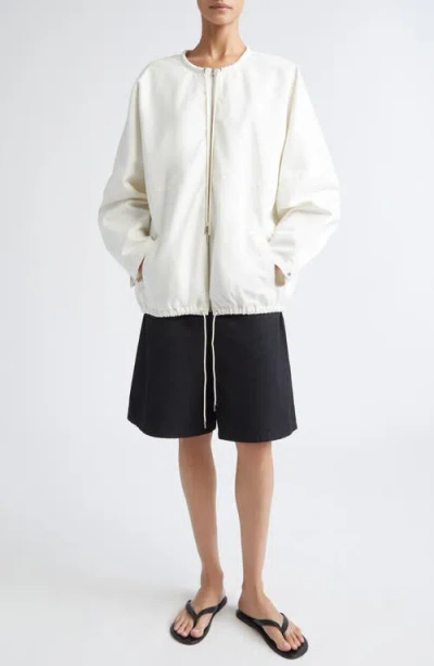 Partow Bond Drawstring Cotton Canvas Bomber Jacket In White