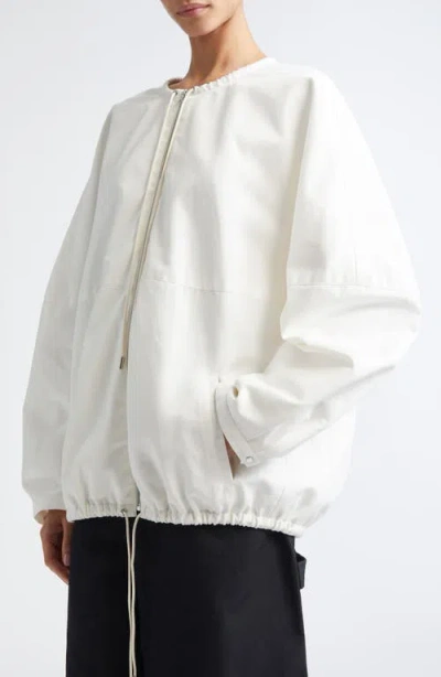 Partow Bond Drawstring Cotton Canvas Bomber Jacket In White