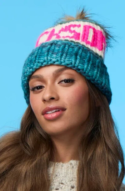 Lele Sadoughi Jackson Hole Merino Wool Beanie With Faux Fur Pompom In Multi