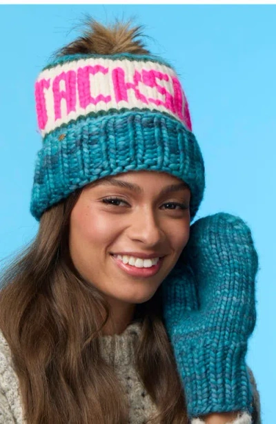 Lele Sadoughi Jackson Hole Merino Wool Beanie With Faux Fur Pompom In Multi