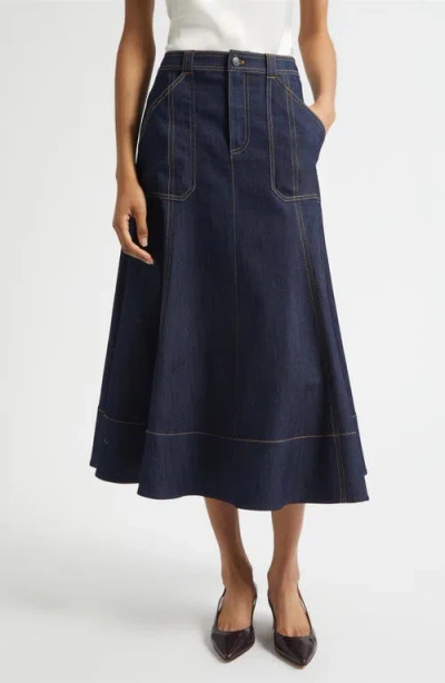 Cinq À Sept Benjiy Denim Midi Skirt In Blue