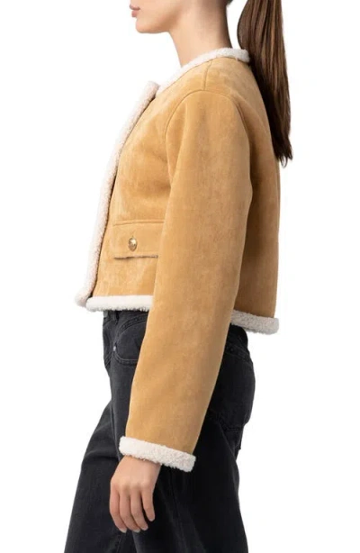 Blanknyc Faux Shearling Collarless Jacket In Brown