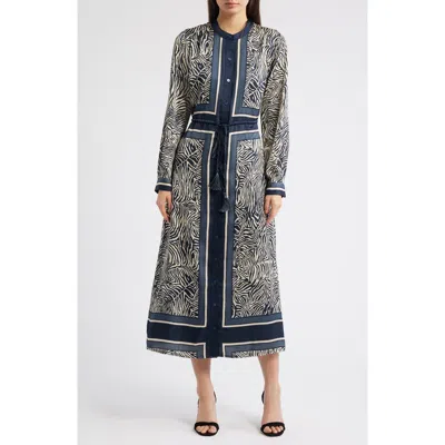 Ciebon Coco Mixed Zebra Print Midi Shirtdress In Blue