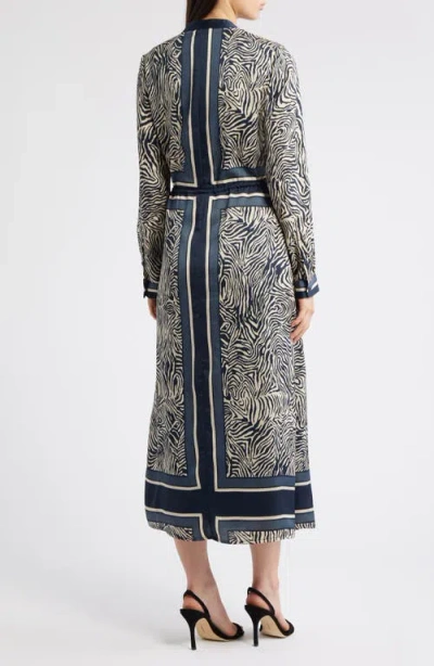 Ciebon Coco Mixed Zebra Print Midi Shirtdress In Blue