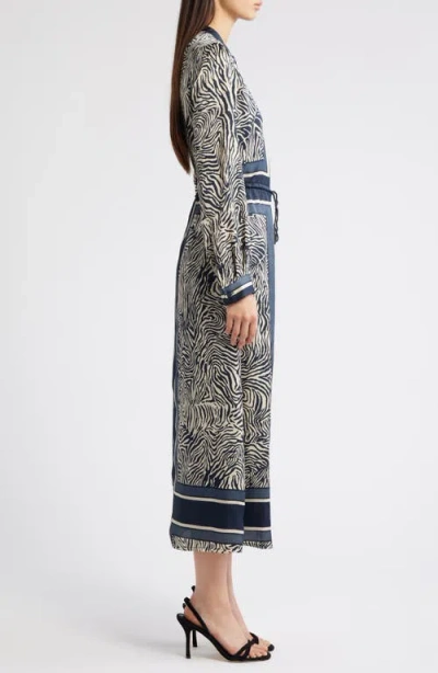 Ciebon Coco Mixed Zebra Print Midi Shirtdress In Blue