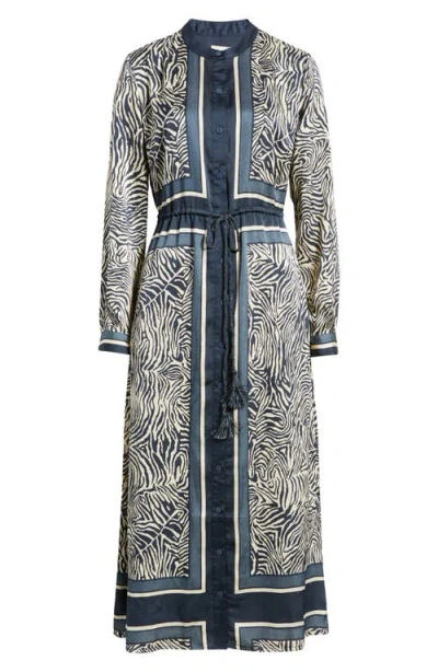 Ciebon Coco Mixed Zebra Print Midi Shirtdress In Blue