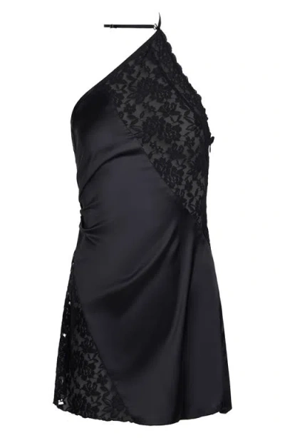 Lioness Amore Lace Inset Halter Minidress In Black