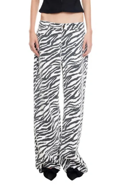 Lioness Top Model Zebra Stripe Low Rise Baggy Jeans In Multi
