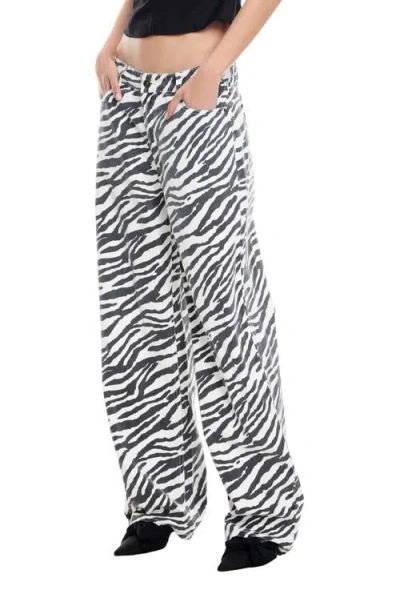 Lioness Top Model Zebra Stripe Low Rise Baggy Jeans In Multi