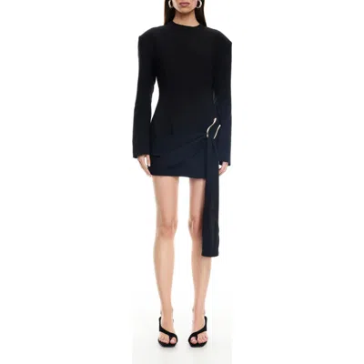 Lioness Martini Long Sleeve Draped Minidress In Black