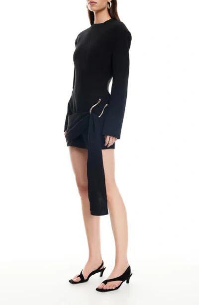 Lioness Martini Long Sleeve Draped Minidress In Black