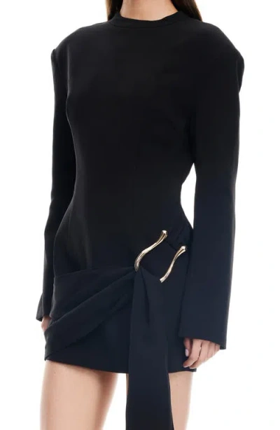 Lioness Martini Long Sleeve Draped Minidress In Black
