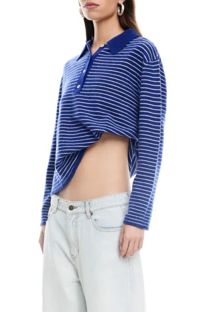 Lioness Stripe Long Sleeve Polo Sweater In Blue
