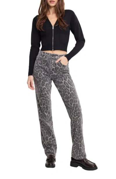 Good American Good Icon Leopard Print Straight Leg Jeans In Multi