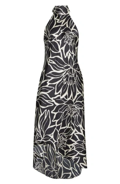 Cece Floral Halter Neck Godet Hem Maxi Dress In Black