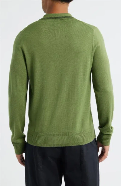 Ps By Paul Smith Ps Paul Smith Long Sleeve Tipped Wool Polo Sweater In Green