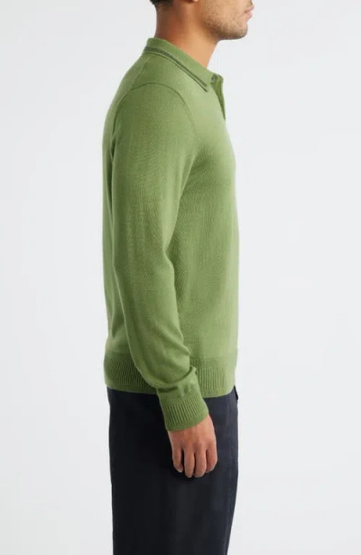Ps By Paul Smith Ps Paul Smith Long Sleeve Tipped Wool Polo Sweater In Green