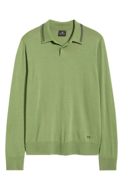 Ps By Paul Smith Ps Paul Smith Long Sleeve Tipped Wool Polo Sweater In Green