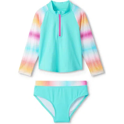 Hatley Kids' Turquoise Shimmer Long Sleeve Two-piece Rashguard In Blue