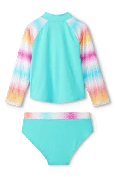 Hatley Kids' Turquoise Shimmer Long Sleeve Two-piece Rashguard In Blue