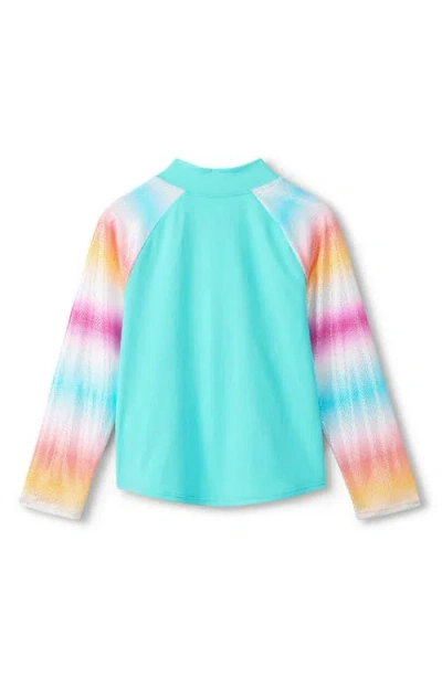 Hatley Kids' Turquoise Shimmer Long Sleeve Two-piece Rashguard In Blue