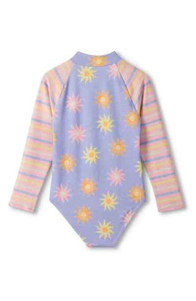 Hatley Kids' Faded Suns Rashguard One-piece Swimsuit In Purple