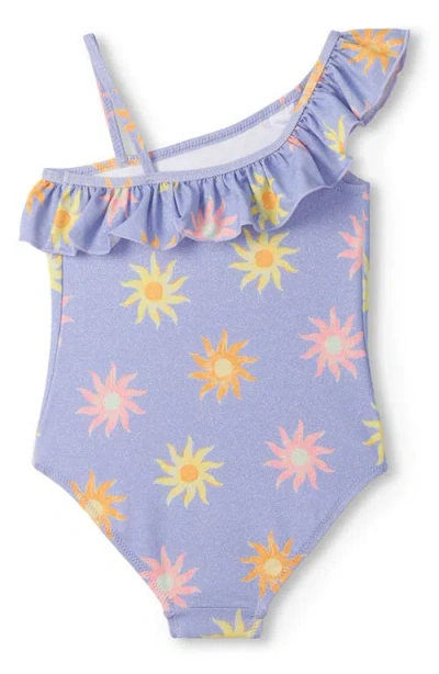 Hatley Kids' Faded Suns Ruffle Trim One-piece Swimsuit In Purple