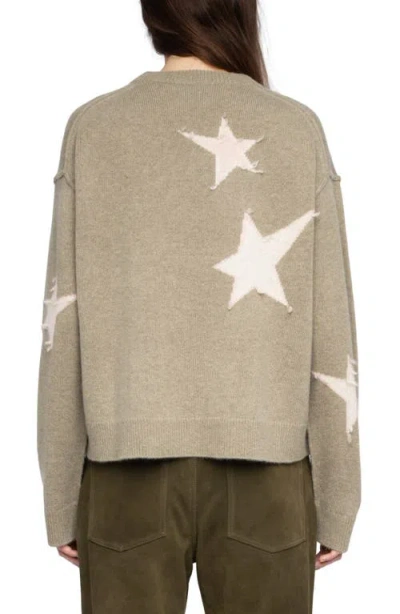 Zadig & Voltaire Markuz Intarsia Star Cashmere Crewneck Sweater In Brown